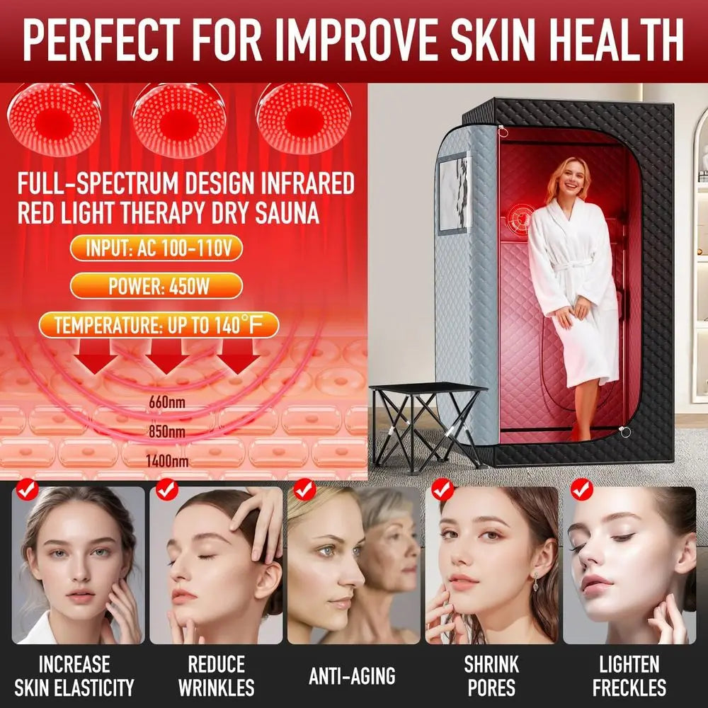 Portable Home Infrared Sauna Tent with Red Light Therapy Bulbs for Personal Indoor Use
